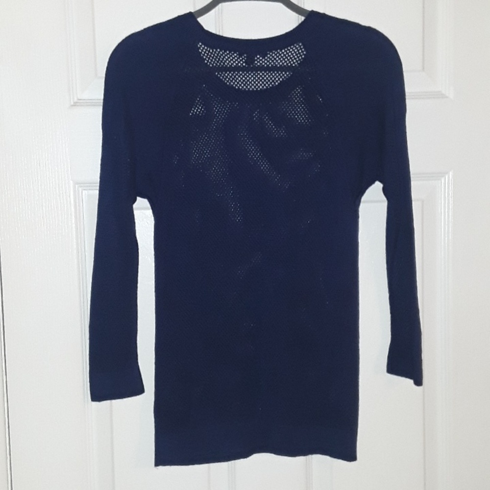 Express Open-Knit Crew Neck Lightweight Sweater Inky Dark Navy Blue Sz Small EUC